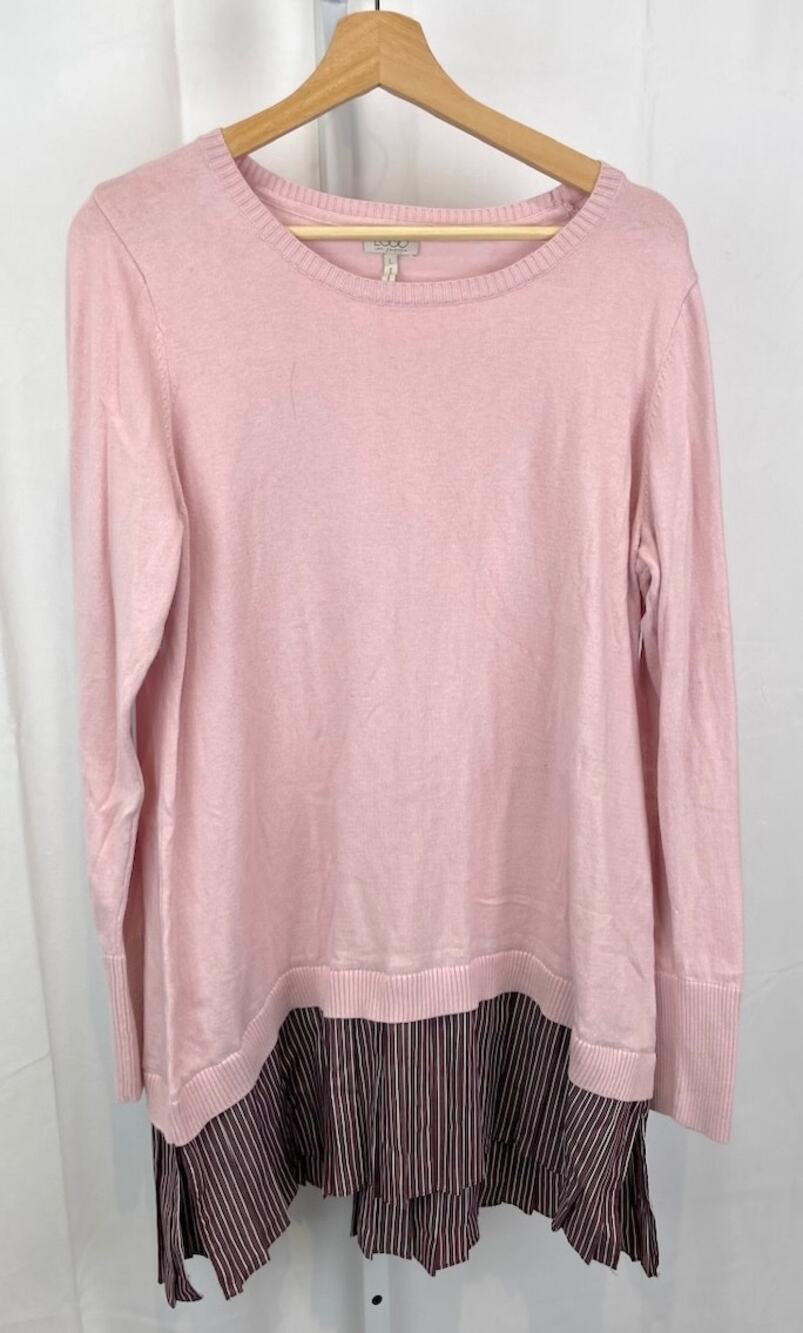 LOGO Lori Goldstein L Cotton Cashmere Sweater Tunic w Striped Trim A273355 Pink